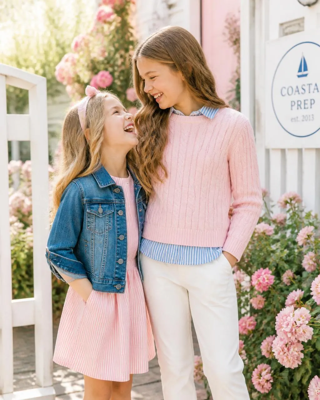 Two girls laughing together in modern boutique style